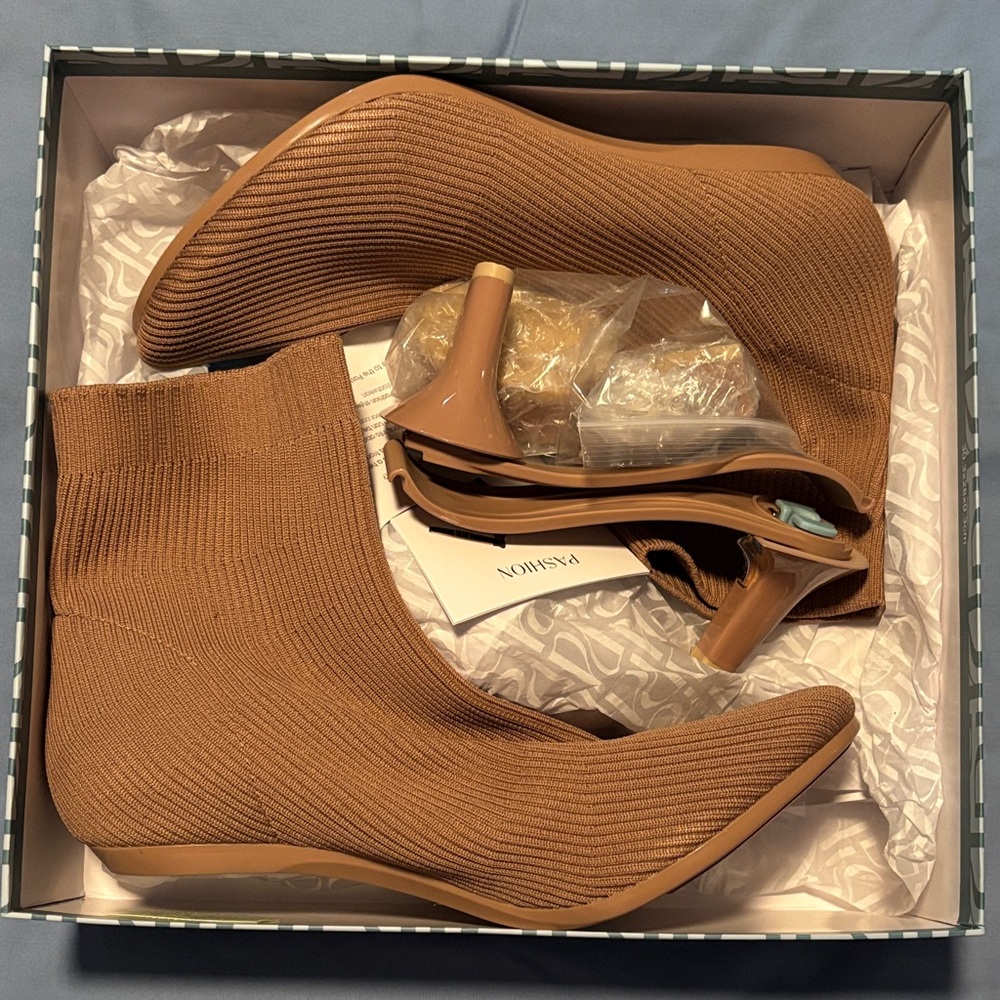 Pashion Footwear Ribbed Knit Ankle Boots in latte knit